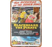 BLACKBEARD THE PIRATE Original Daybill Movie Poster Robert Newton Movie Poster,Metal Tin Sign,Vintage Style Classic Old Film Poster Wall Ornament Coffee Bar Restaurant Man Cave Wall Decor,Size 8"x12