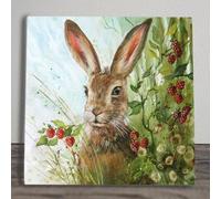 BlackBerry Hare Ceramic Picture Tile Artwork by Judith Yates Hanging Wall Art Home Decor