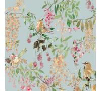 BlackBerry Trail Blue Wallpaper - Bird Wildflower Nature Botanical Floral - Traditional Pattern - Paste The Paper