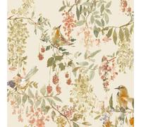 BlackBerry Trail Cream Wallpaper - Bird Wildflower Nature Botanical Floral - Traditional Pattern - Paste The Paper