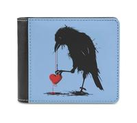 Blackbird with Heart Crow PU Leather Wallets Stylish Bifold Wallet Slim Front Pocket Credit Card Holder for Women Men