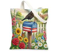 Blackbirds Bird Canvas Tote Bag for Shopping 13 * 15, Floral Plant Botanical Leaf Reusable Grocery Bag for Women, Farmhouse Travel Pattern Gift Decoration