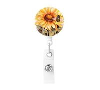 Blackboard Bees Sunflowers Badge Reels Retractable with Belt Clip, Lightweight Plastic Name Card Holder Retractable Keychain ID Badge Holder Funny Name Badge Clip for Work Nurse Gifts
