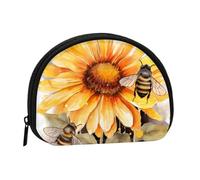 Blackboard Bees Sunflowers Coin Purse, Mini Wallet for Women Men Gifts Change Bag with Zipper Shell Shaped Small Coin Bag Travel Organizer Change Storage Pouch for Cash, Cards, Keys, Lipstick