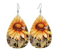 Blackboard Bees Sunflowers Earrings for Women Faux Leather Earring Teardrop Dangle Earrings Lightweight Jewelry Gift
