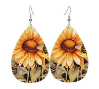 Blackboard Bees Sunflowers Earrings, Lightweight Leather Teardrop Dangle Drop Earrings for Christmas Birthday Gift, Fashion Pendant for Women Jewelry Outfits Accessories