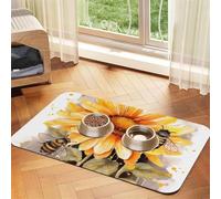Blackboard Bees Sunflowers Pet Feeding Mat 40x60cm, Absorbent Dog Mat for Food and Water Bowl, PU Leather Cat Food Mat Waterproof Dog Bowl Mats Quick Dry Pet Placemats-No Stains