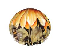 Blackboard Bees Sunflowers Shower Cap Reusable Elastic Bath Caps Waterproof Bath Hair Hat for Women Men Spa Salon Large Shower Bonnet Double Layer Bathing Hair Cap for Long Hair, Braids