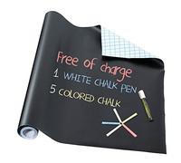 Blackboard Paper Roll 44 x 200 cm, Self Adhesive Vinyl Chalkboard Wall Sticker, Removable Blackboard Contact Paper with 5 Coloured Chalks & 1 Marker Pen for School, Kitchen, Office