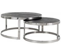 Blackbone Black Oak 2 Tier Round Coffee Tables with Silver Trim
