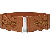 BlackButterfly 3 Inch Wide Waspie Elastic Vintage Braided Buckle Waist Belt (Brown, S)