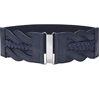 BlackButterfly 3 Inch Wide Waspie Elastic Vintage Braided Buckle Waist Belt (Midnight Blue, L)