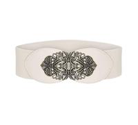 BlackButterfly 3 Inch Wide Waspie Elastic Vintage Buckle Waist Belt (Beige, XXL)