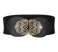 BlackButterfly 3 Inch Wide Waspie Elastic Vintage Buckle Waist Belt (Black, L)