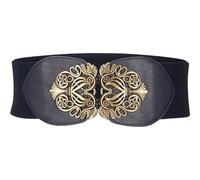 BlackButterfly 3 Inch Wide Waspie Elastic Vintage Buckle Waist Belt (Midnight Blue, S)