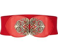 BlackButterfly 3 Inch Wide Waspie Elastic Vintage Buckle Waist Belt (Red, XL)