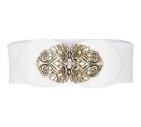 BlackButterfly 3 Inch Wide Waspie Elastic Vintage Buckle Waist Belt (White, XXL)