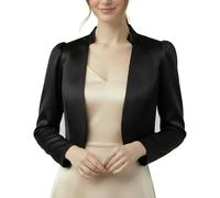 BlackButterfly Formal Satin Long Sleeve Bolero Shrug Jacket (Black, 4XL)
