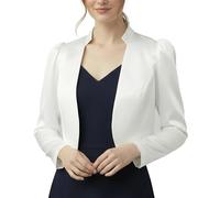 BlackButterfly Formal Satin Long Sleeve Bolero Shrug Jacket (Ivory, M)