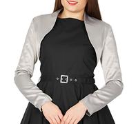 BlackButterfly Formal Satin Long Sleeve Bolero Shrug (Silver, 5XL)