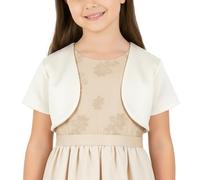 BlackButterfly Girls Short Sleeve Satin Bolero, Ivory, 11-12 Years