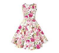 BlackButterfly Kids 'Audrey' Vintage Divinity 50's Girls Dress (Ivory Pink Floral, 5-6 Years)