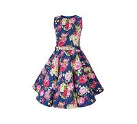 BlackButterfly Kids 'Audrey' Vintage Divinity 50's Girls Dress (Midnight Blue Pink Floral, 13-14 Years)