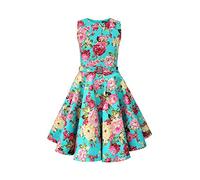 BlackButterfly Kids 'Audrey' Vintage Divinity 50's Girls Dress (Turquoise Pink Floral, 13-14 Years)