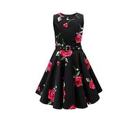 BlackButterfly Kids 'Audrey' Vintage Infinity 50's Girls Dress (Black Red Roses, 13-14 Years)