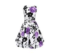 BlackButterfly Kids 'Audrey' Vintage Serenity 50's Girls Dress (White & Purple, 11-12 Years)
