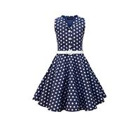 BlackButterfly Kids 'Holly' Vintage Polka Dot 50's Girls Dress (Midnight Blue, 13-14 Years)