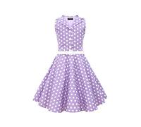BlackButterfly Kids 'Holly' Vintage Polka Dot 50's Girls Dress (Purple, 11-12 Years)