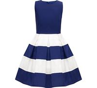 BlackButterfly Kids 'Lilly' Vintage Striped 50's Children's Girls Dress (Royal Blue, 9-10 Years)