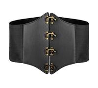 BlackButterfly Pirate Cosplay Elastic Halloween Costume Waist Rivets Waspie Corset Belt (Black, S)