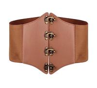BlackButterfly Pirate Cosplay Elastic Halloween Costume Waist Rivets Waspie Corset Belt (Camel Brown, XL)