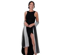 BlackButterfly Satin Silky Bridal Wedding Party Evening Shawl Pashmina Wrap (Black - Silver, One Size)