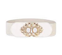 BlackButterfly Stretchy Vintage Wide Waspie Elastic Pearl Buckle Waist Belt (Beige, S)