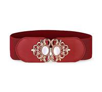 BlackButterfly Stretchy Vintage Wide Waspie Elastic Pearl Buckle Waist Belt (Red, L)