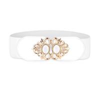 BlackButterfly Stretchy Vintage Wide Waspie Elastic Pearl Buckle Waist Belt (White, M)