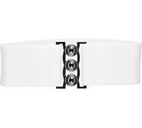 BlackButterfly Wide Elastic Waist Cinch Stretch Waistband Retro Clasp Buckle Belt (White, S)