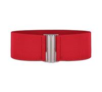BlackButterfly Wide Elastic Waist Cinch Stretch Waistband Retro Vertical Clasp Buckle Belt (Red, L)