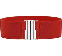 BlackButterfly Wide Elastic Waist Cinch Stretch Waistband Retro Vertical Clasp Buckle Belt (Red, XXL)