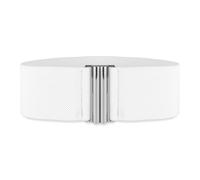 BlackButterfly Wide Elastic Waist Cinch Stretch Waistband Retro Vertical Clasp Buckle Belt (White, S)