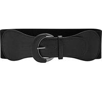 BlackButterfly Wide PU Elastic Stretch Thick Buckle Waist Belt (Black, M)