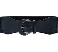 BlackButterfly Wide PU Elastic Stretch Thick Buckle Waist Belt (Midnight Blue, XL)