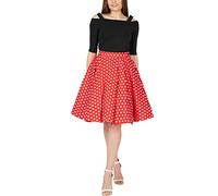 BlackButterfly Women's Vintage Polka Dot Swing Skirt, Red, 4XL