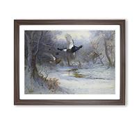 Blackcock And Grouse In Flight By Archibald Thorburn Classic Painting Framed Print | A3 Walnut Framed Wall Art | Ready to Hang | Classic Historical Picture | Living Room Bedroom Lounge Office