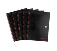 Blackcolors Oxford Black N' Red A4 Glossy Hardback Wirebound Notebook Ruled 140 Page, 5 Notebooks