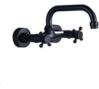 Blackened Wall Mounted Basin Faucets Dual Handle Mixer Tap Hot Cold Water Mixer Tap for Kitchen 360 Rotation Kitchen Mixer