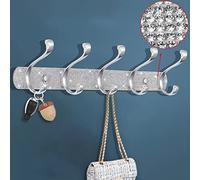 BlackFish Coat Rack Mount, Shiny Silver Rhinestones Wall Mounted 5 Hooks, Key Hooks Decorative for Double Wall, Hook Rack Suitable for Hat Towel Purse Robes - 1 Pcs